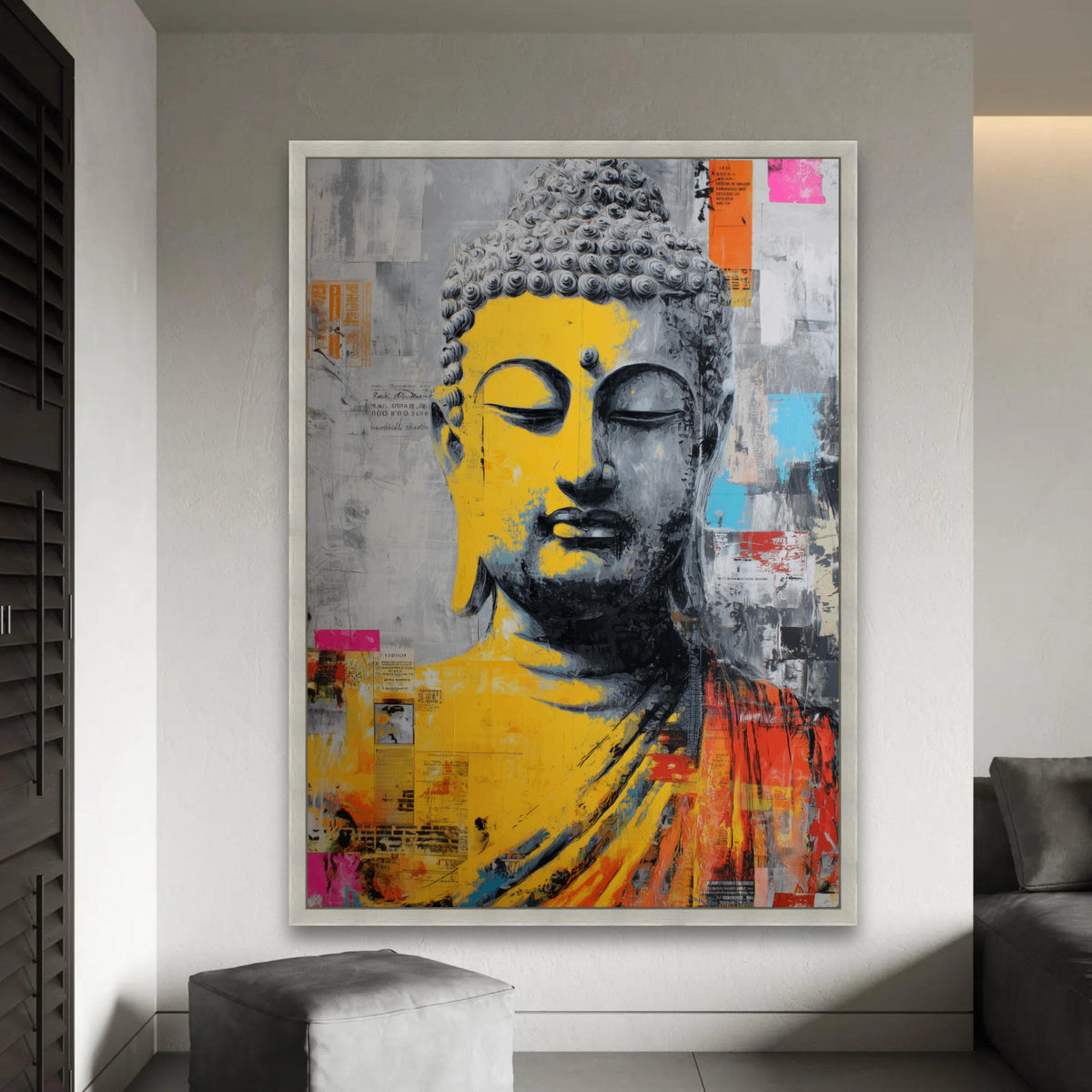 Abstract Buddha Face Canvas Wall Art, Spiritual Meditation Art, Colorful Modern Buddhist Painting, Zen Home Ready To Hang Decoration