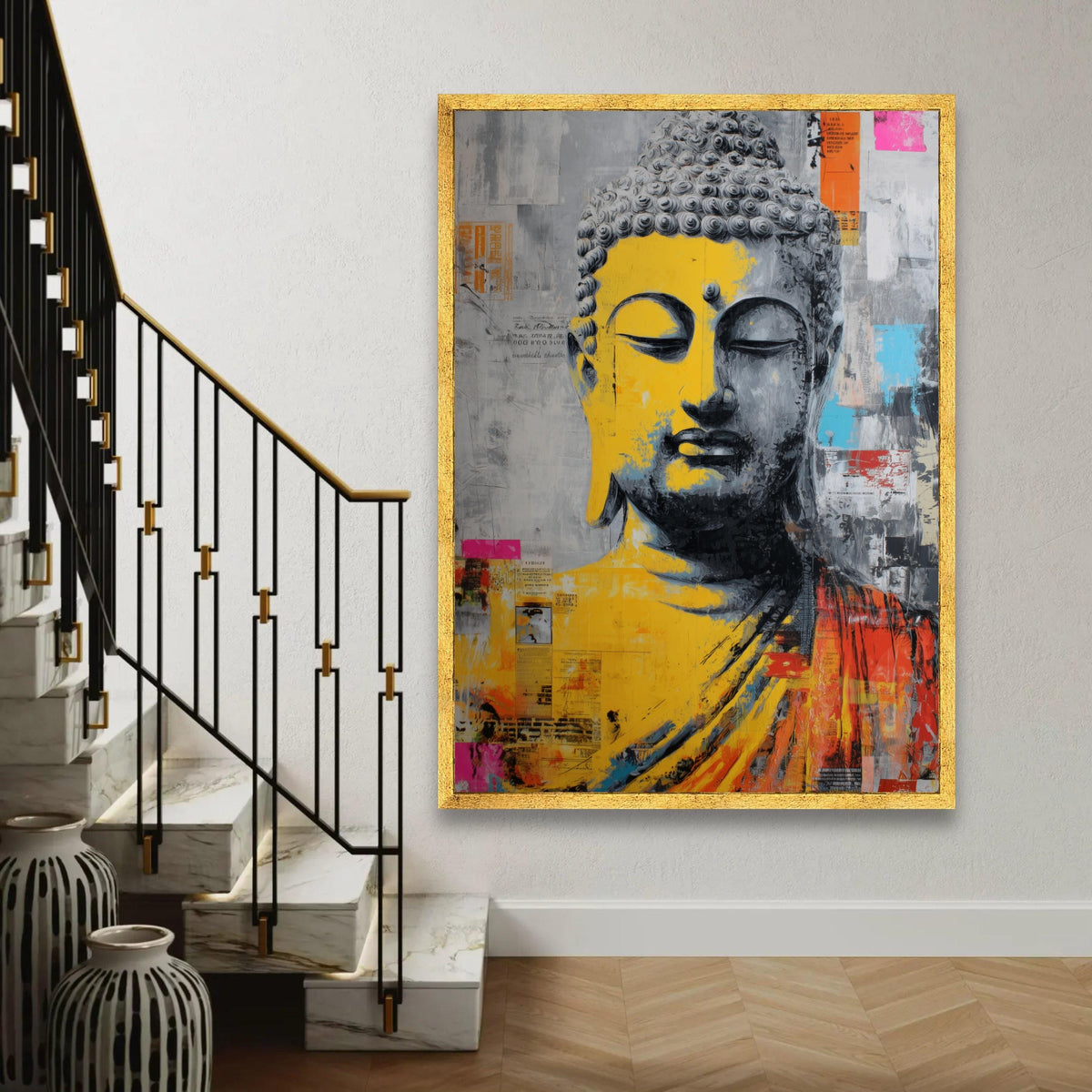 Abstract Buddha Face Canvas Wall Art, Spiritual Meditation Art, Colorful Modern Buddhist Painting, Zen Home Ready To Hang Decoration