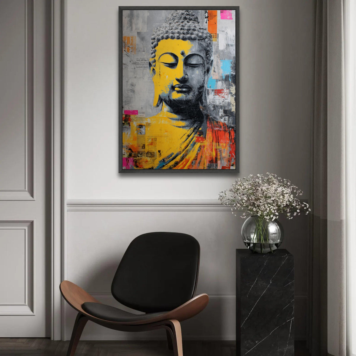 Abstract Buddha Face Canvas Wall Art, Spiritual Meditation Art, Colorful Modern Buddhist Painting, Zen Home Ready To Hang Decoration