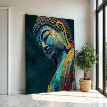Tranquil Buddha Portrait Canvas, Abstract Spiritual Wall Art, Meditation Decor, Colorful Buddha Print, Zen Home Ready To Hang Decoration