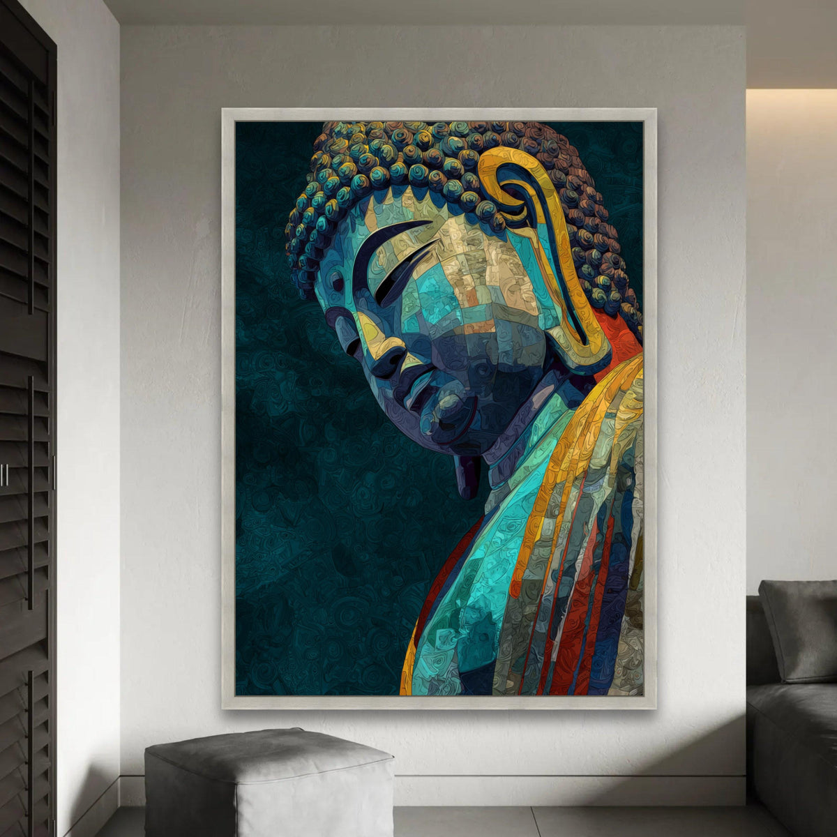 Tranquil Buddha Portrait Canvas, Abstract Spiritual Wall Art, Meditation Decor, Colorful Buddha Print, Zen Home Ready To Hang Decoration