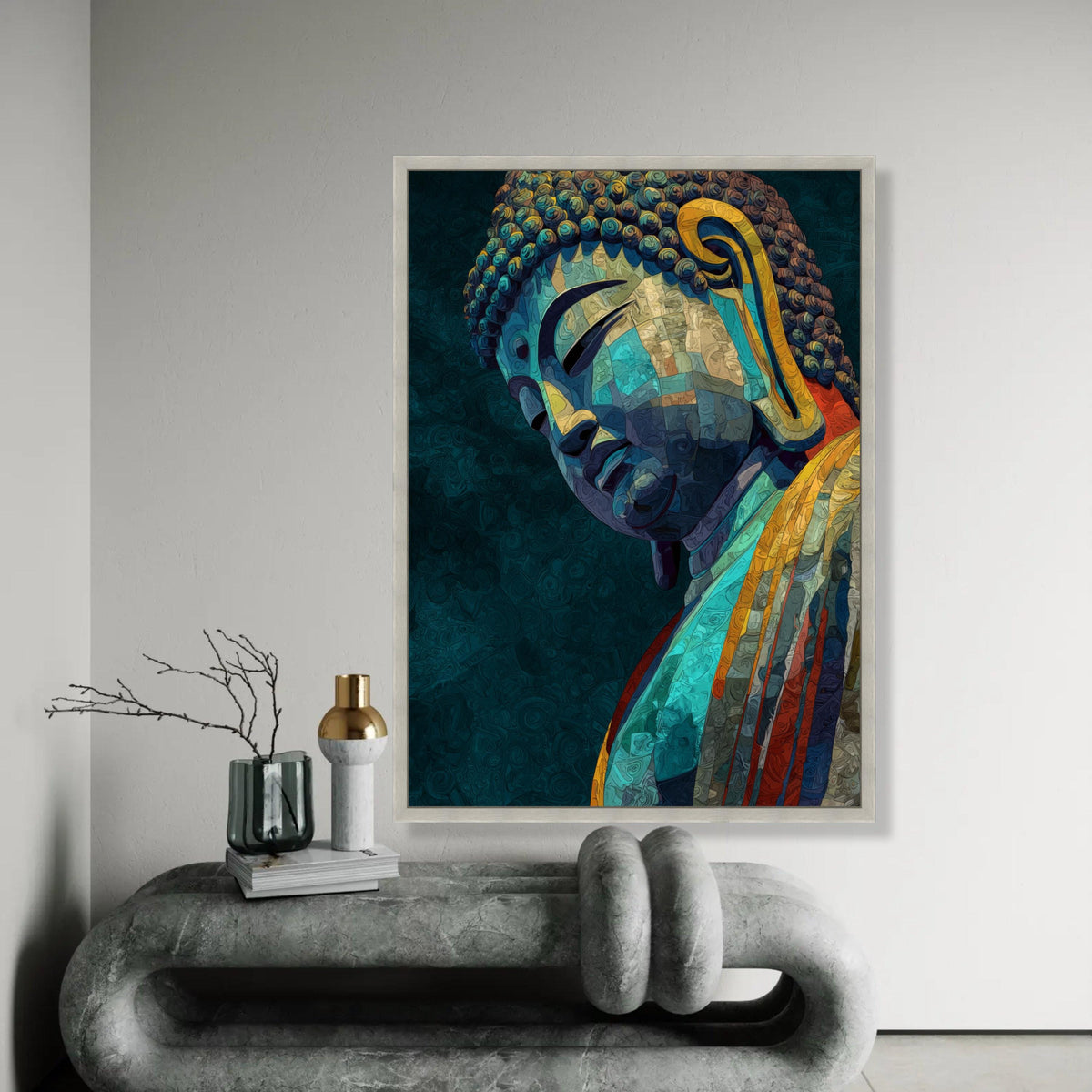 Tranquil Buddha Portrait Canvas, Abstract Spiritual Wall Art, Meditation Decor, Colorful Buddha Print, Zen Home Ready To Hang Decoration