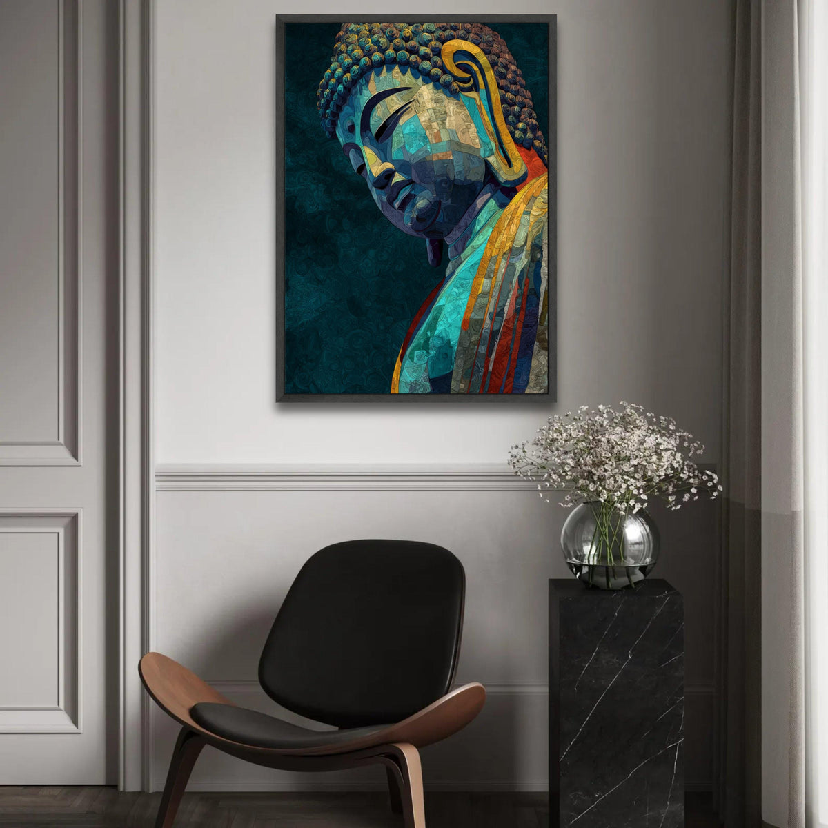 Tranquil Buddha Portrait Canvas, Abstract Spiritual Wall Art, Meditation Decor, Colorful Buddha Print, Zen Home Ready To Hang Decoration