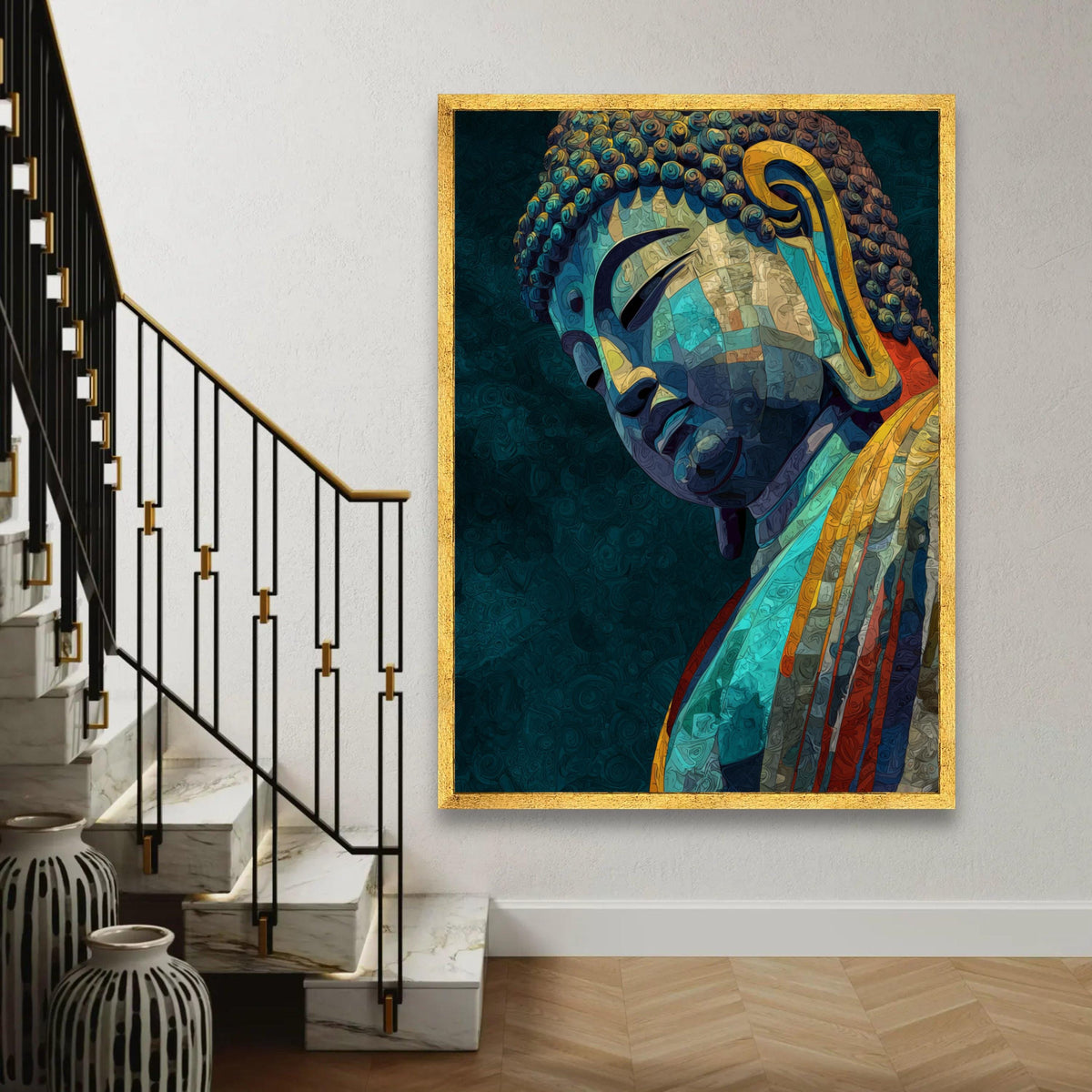 Tranquil Buddha Portrait Canvas, Abstract Spiritual Wall Art, Meditation Decor, Colorful Buddha Print, Zen Home Ready To Hang Decoration