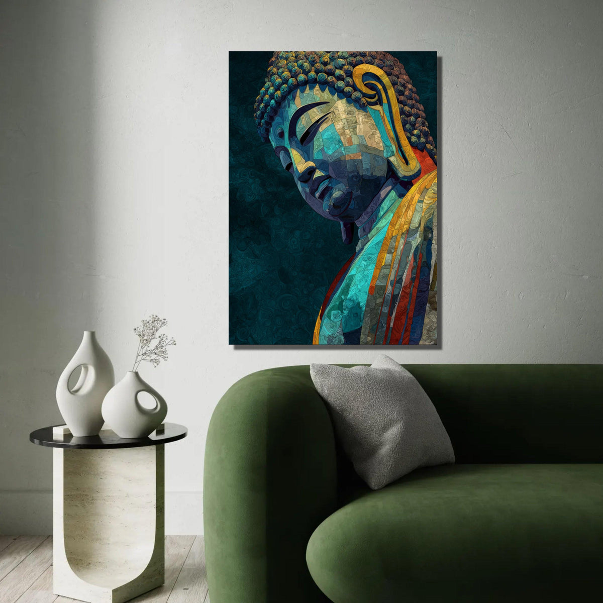 Tranquil Buddha Portrait Canvas, Abstract Spiritual Wall Art, Meditation Decor, Colorful Buddha Print, Zen Home Ready To Hang Decoration