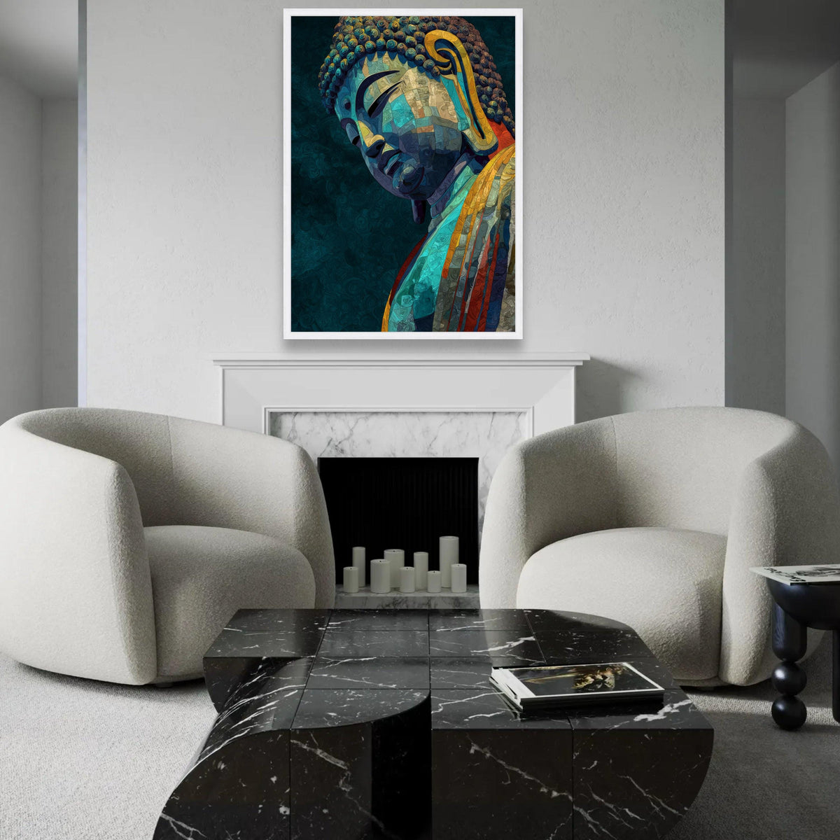 Tranquil Buddha Portrait Canvas, Abstract Spiritual Wall Art, Meditation Decor, Colorful Buddha Print, Zen Home Ready To Hang Decoration