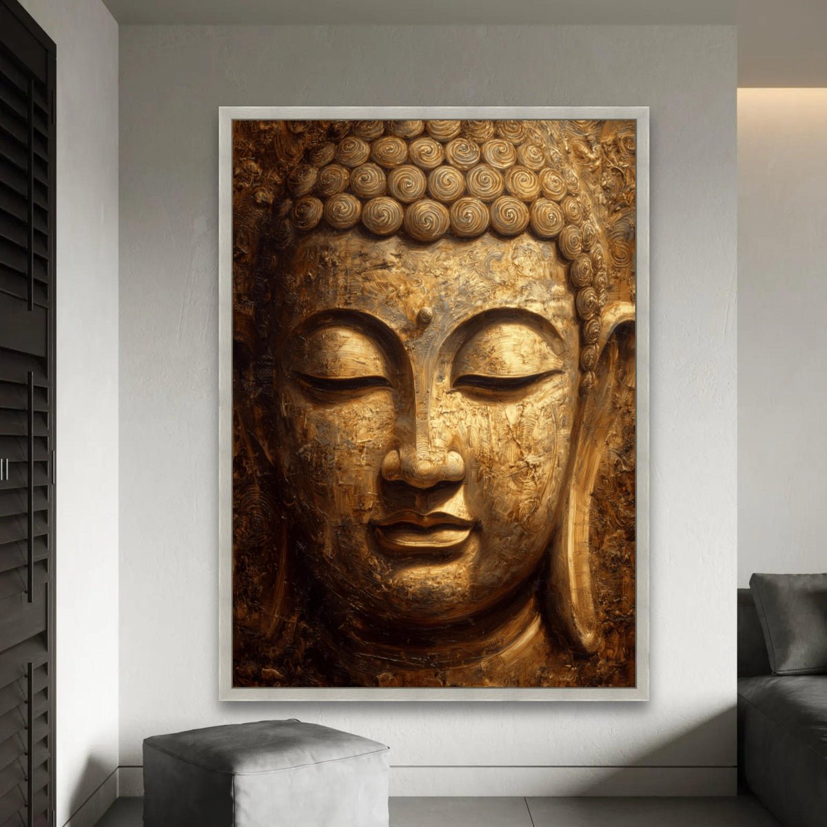 Golden Buddha Face Canvas Wall Art, Tranquil Meditation Decor, Spiritual Zen Canvas, Buddha Portrait, Home Sacred Ready To Hang Decoration