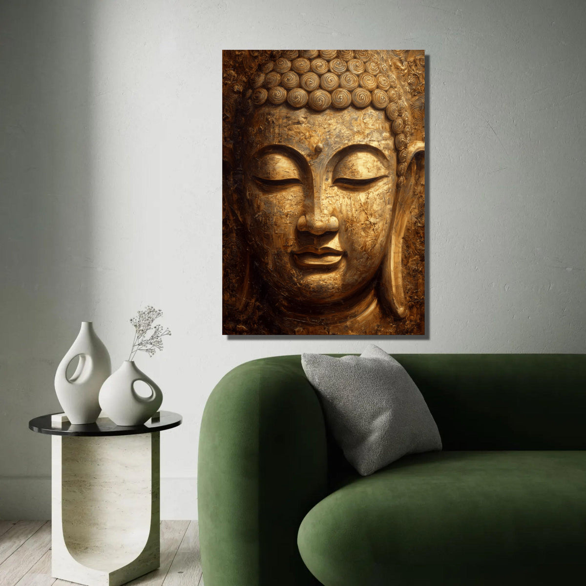 Golden Buddha Face Canvas Wall Art, Tranquil Meditation Decor, Spiritual Zen Canvas, Buddha Portrait, Home Sacred Ready To Hang Decoration