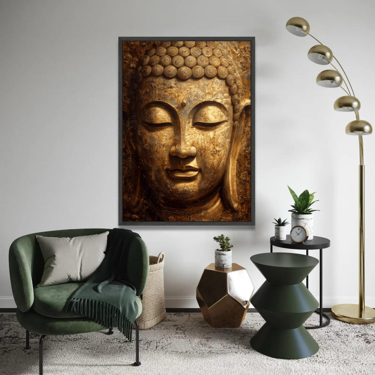 Golden Buddha Face Canvas Wall Art, Tranquil Meditation Decor, Spiritual Zen Canvas, Buddha Portrait, Home Sacred Ready To Hang Decoration