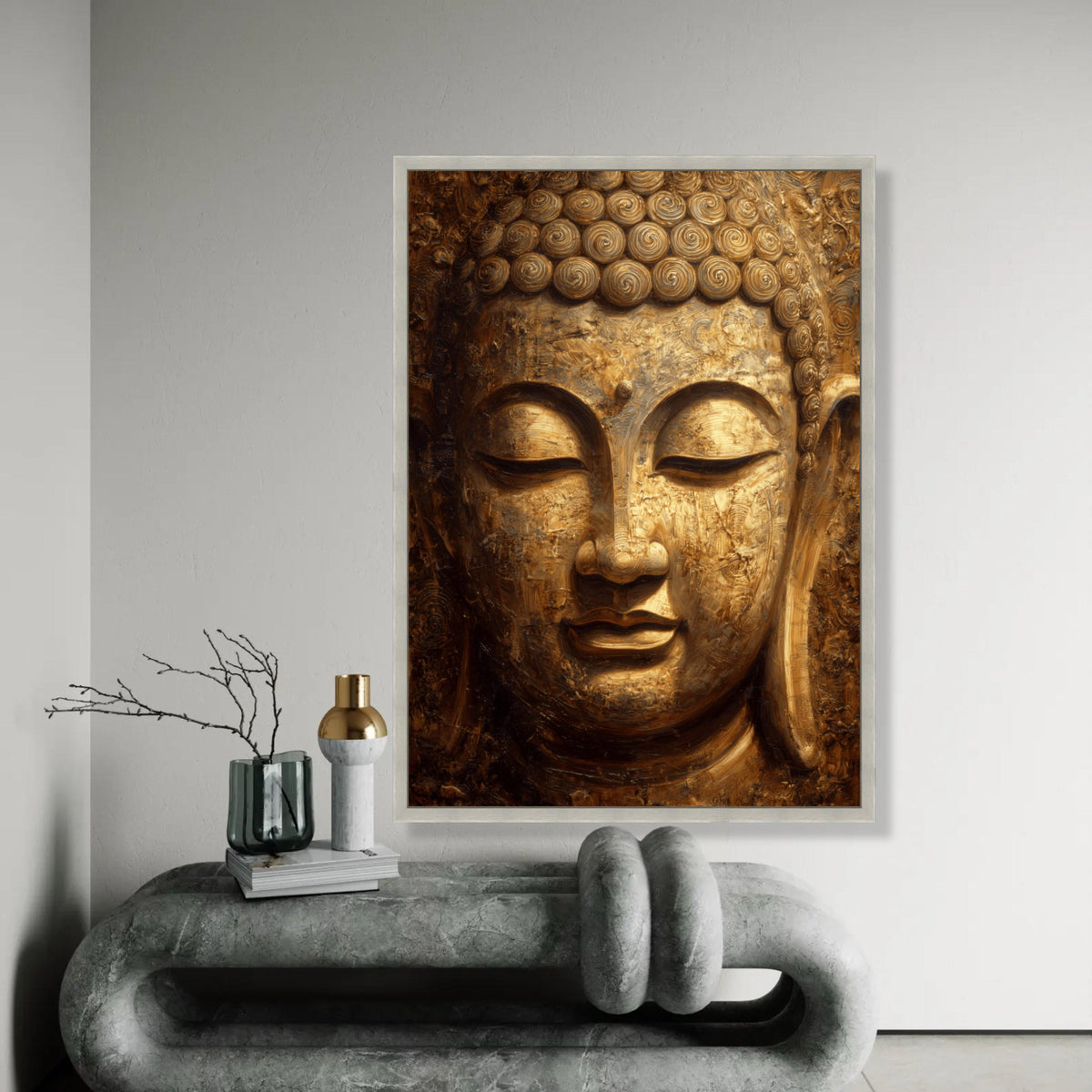 Golden Buddha Face Canvas Wall Art, Tranquil Meditation Decor, Spiritual Zen Canvas, Buddha Portrait, Home Sacred Ready To Hang Decoration
