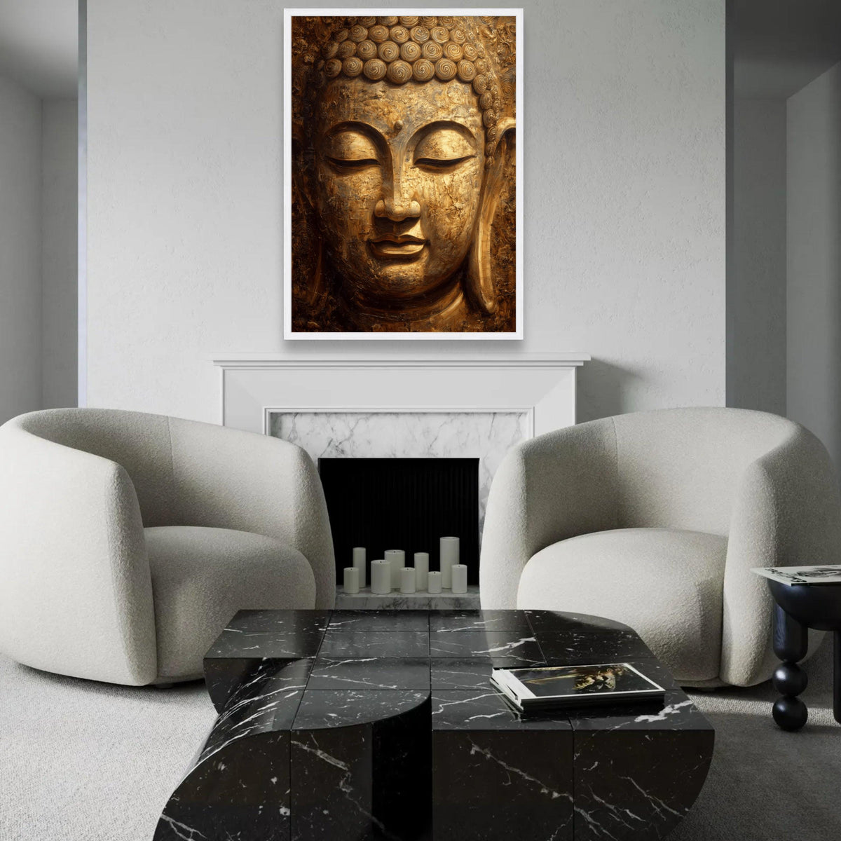 Golden Buddha Face Canvas Wall Art, Tranquil Meditation Decor, Spiritual Zen Canvas, Buddha Portrait, Home Sacred Ready To Hang Decoration