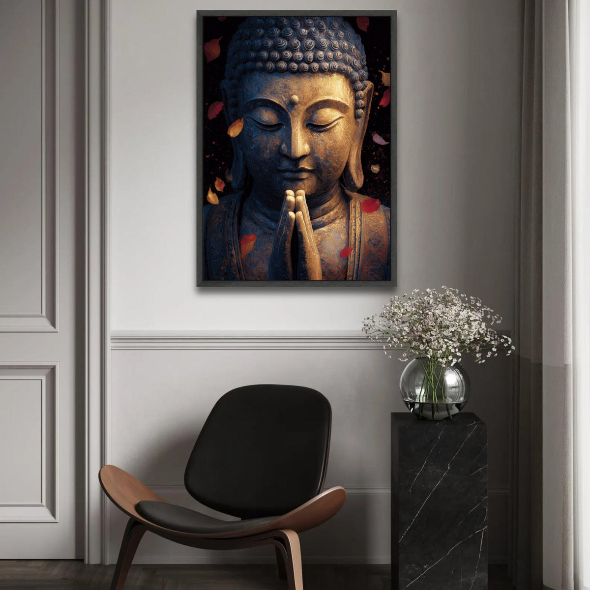 Serene Buddha Statue Canvas Wall Art, Meditation Decor, Spiritual Home Decoration, Zen Buddhist Canvas Print, Ready To Hang Decoration
