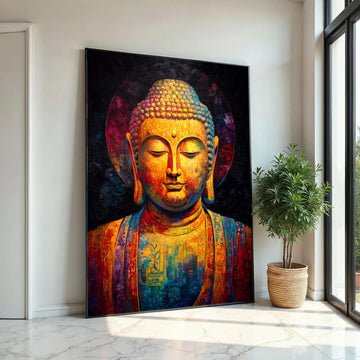 Vibrant Buddha Canvas Wall Art, Colorful Meditation Statue, Spiritual Home Decor, Zen Mindfulness Painting, Ready To Hang Decoration
