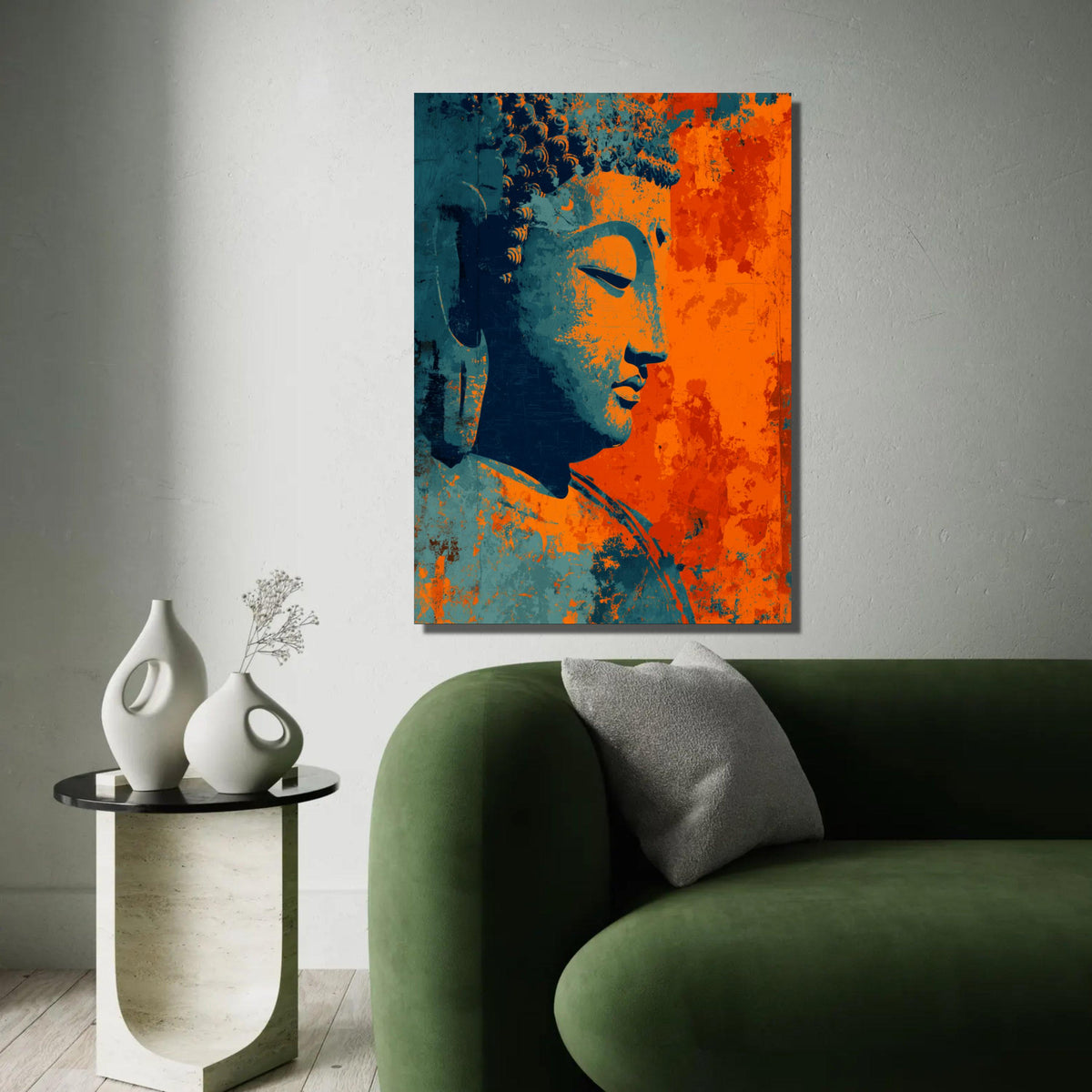 Meditative Buddha Profile Canvas, Abstract Spiritual Wall Art, Orange Blue Buddha Painting, Zen Home Decoration, Ready To Hang Decoration