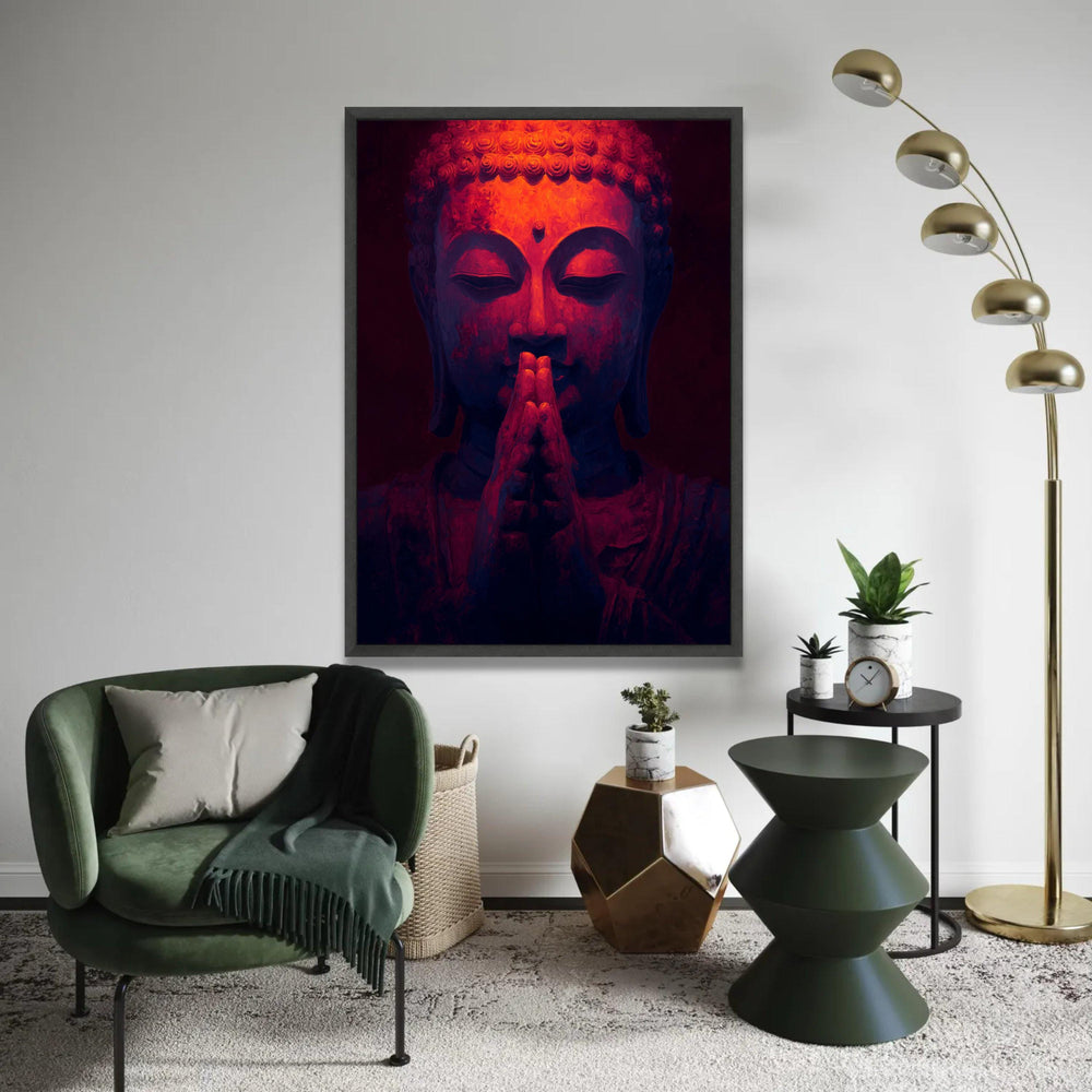 Meditation Buddha Canvas Wall Art, Spiritual Prayer Hands Painting, Zen Home Decor, Tranquil Buddha Face Canvas, Ready To Hang Decoration
