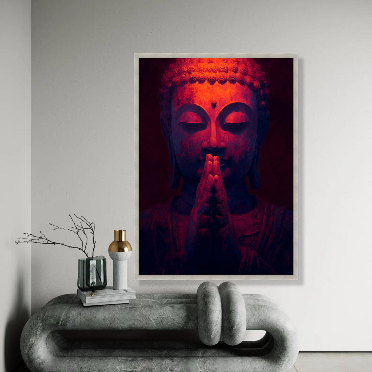 Meditation Buddha Canvas Wall Art, Spiritual Prayer Hands Painting, Zen Home Decor, Tranquil Buddha Face Canvas, Ready To Hang Decoration