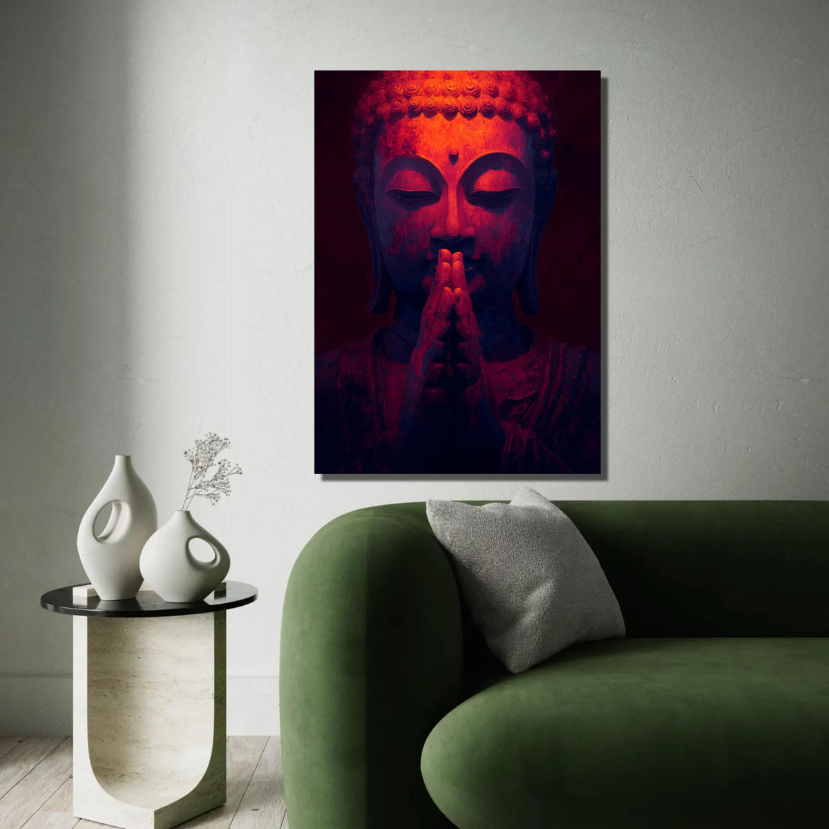 Meditation Buddha Canvas Wall Art, Spiritual Prayer Hands Painting, Zen Home Decor, Tranquil Buddha Face Canvas, Ready To Hang Decoration