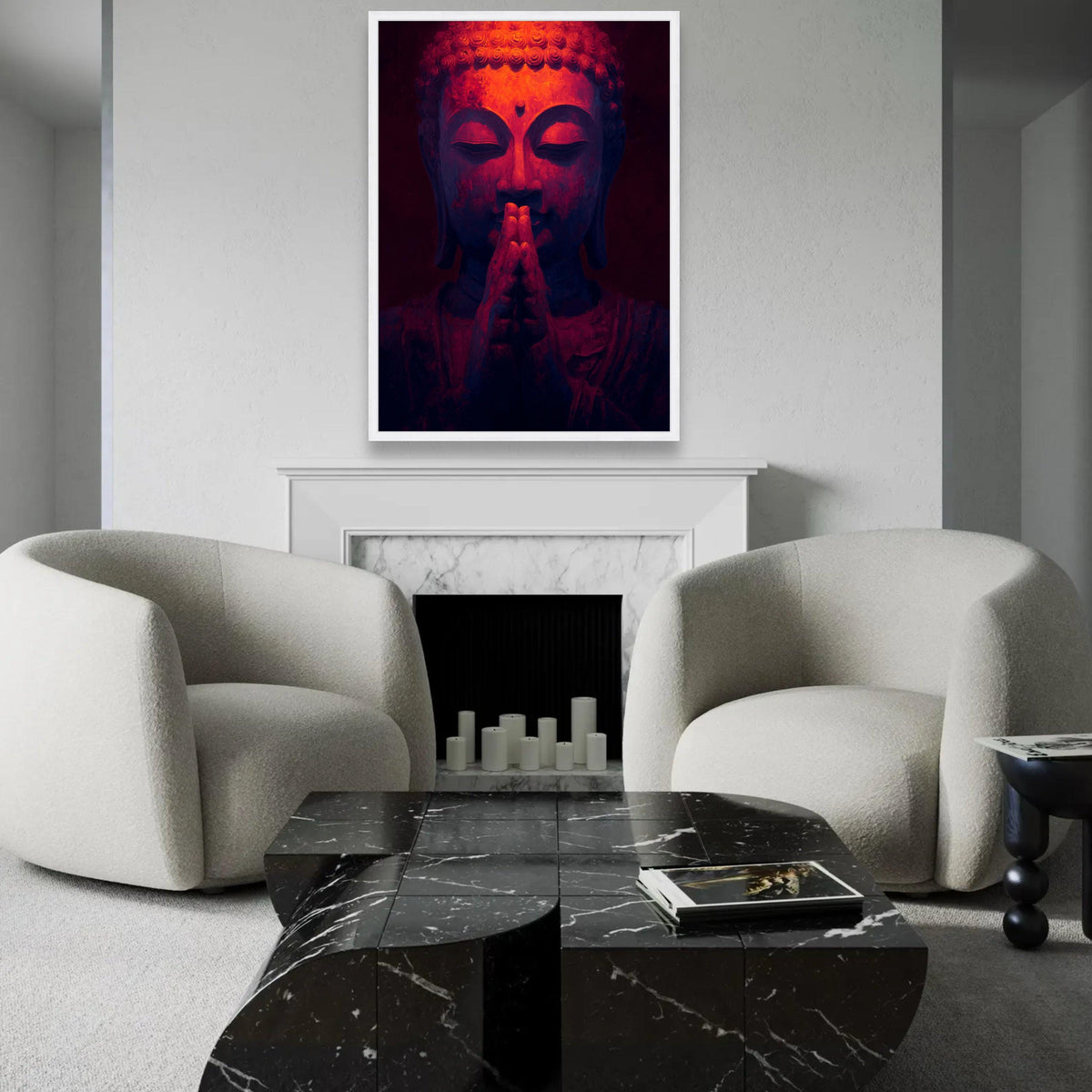 Meditation Buddha Canvas Wall Art, Spiritual Prayer Hands Painting, Zen Home Decor, Tranquil Buddha Face Canvas, Ready To Hang Decoration