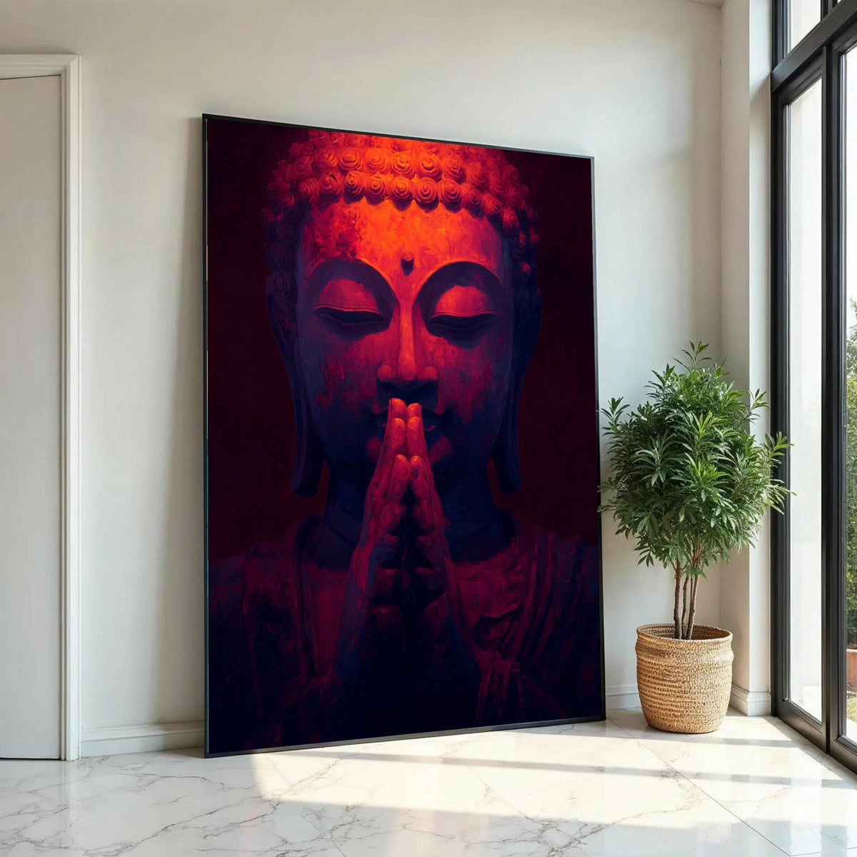 Meditation Buddha Canvas Wall Art, Spiritual Prayer Hands Painting, Zen Home Decor, Tranquil Buddha Face Canvas, Ready To Hang Decoration