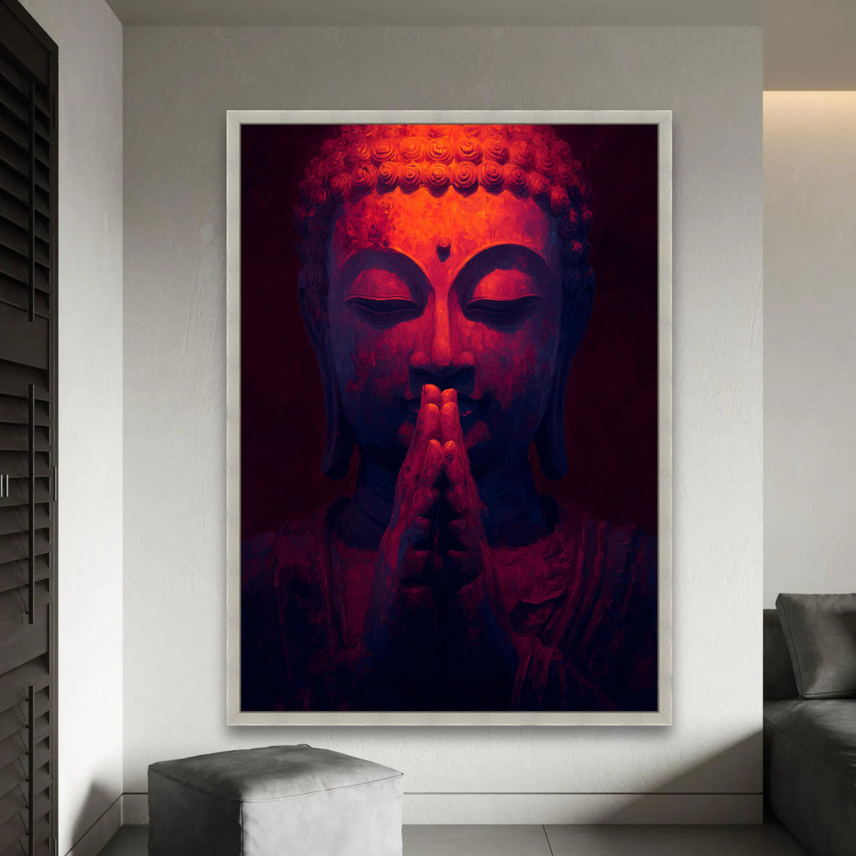 Meditation Buddha Canvas Wall Art, Spiritual Prayer Hands Painting, Zen Home Decor, Tranquil Buddha Face Canvas, Ready To Hang Decoration