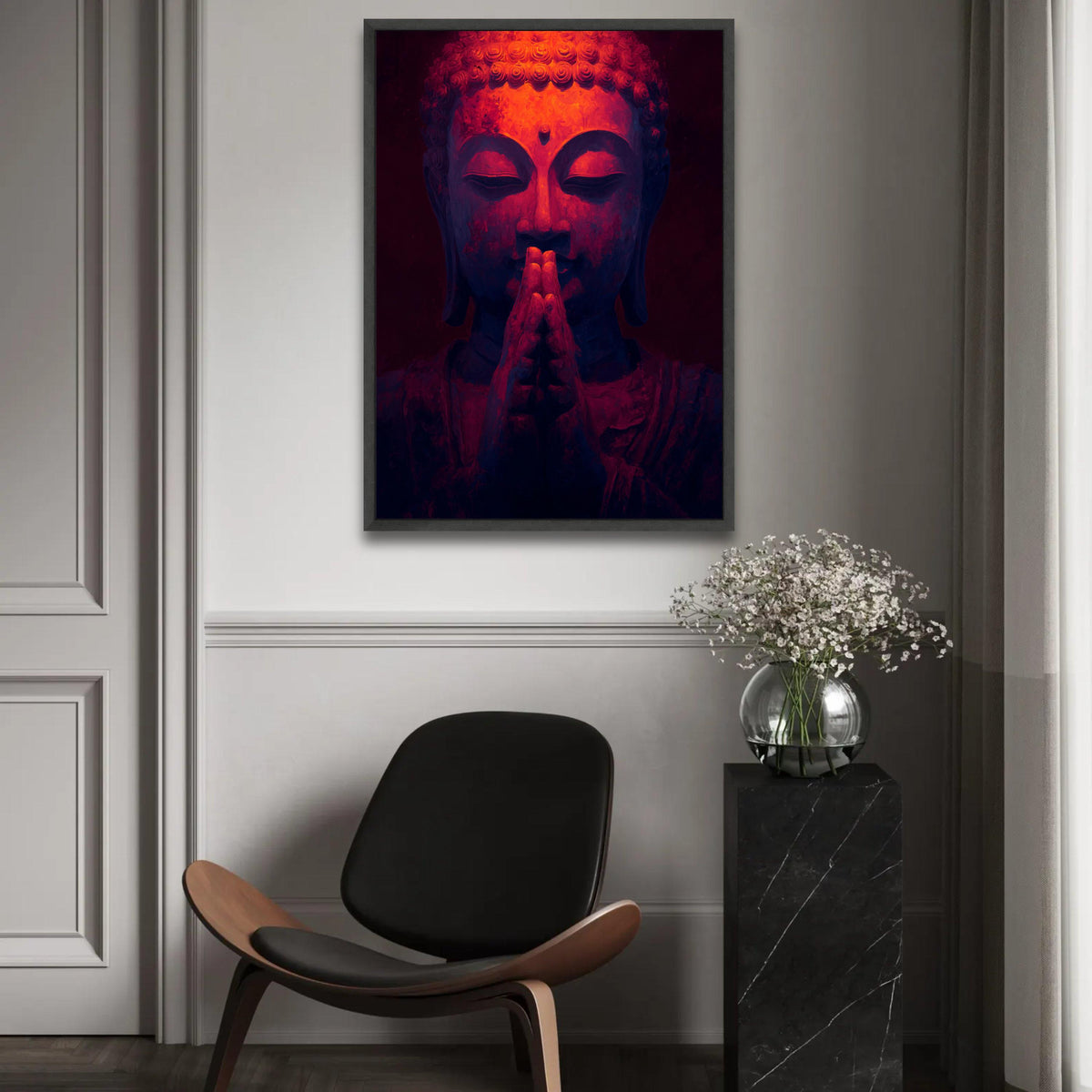Meditation Buddha Canvas Wall Art, Spiritual Prayer Hands Painting, Zen Home Decor, Tranquil Buddha Face Canvas, Ready To Hang Decoration