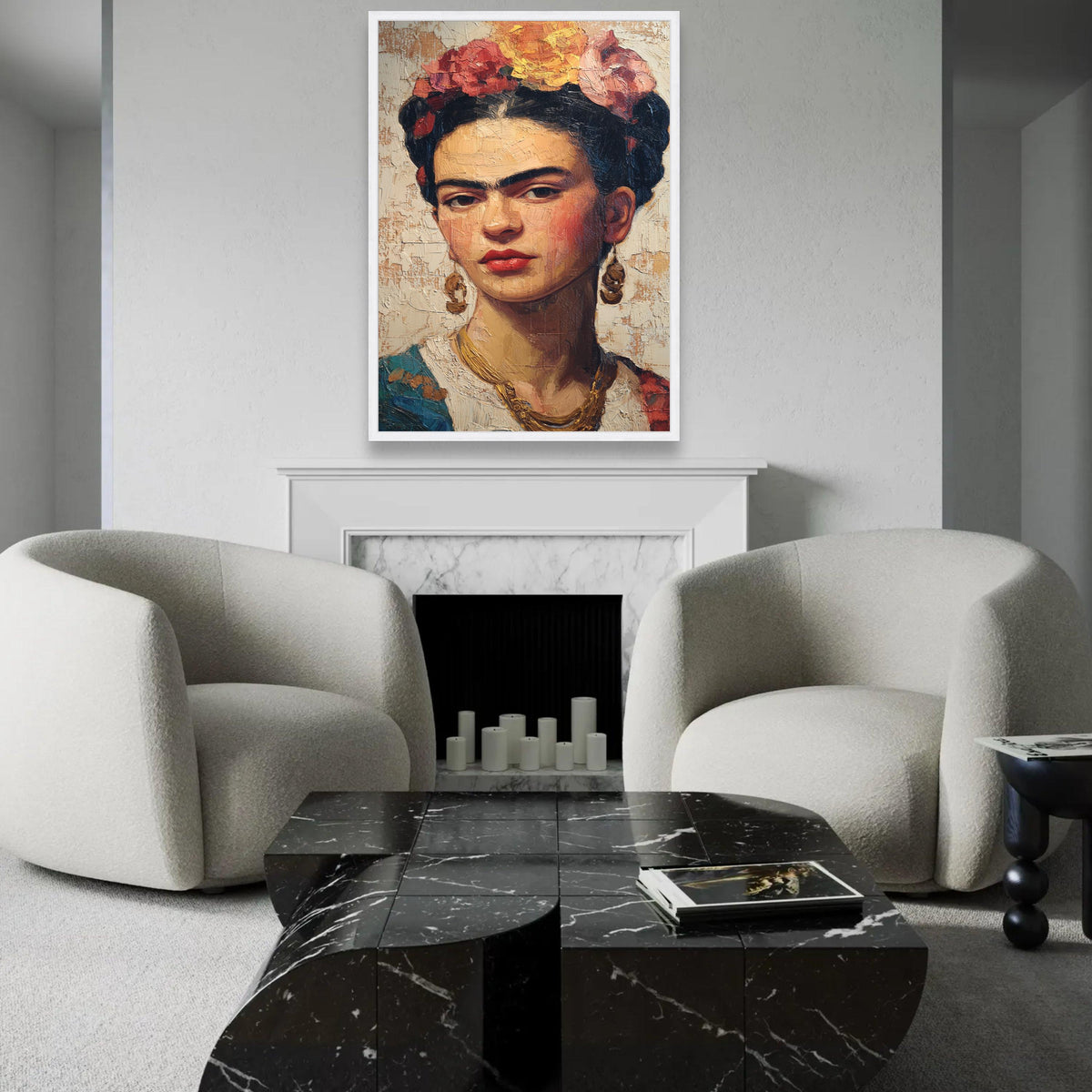 Frida Kahlo Portrait Canvas Wall Art, Mexican Folk Art Painting, Bold Female Icon Canvas, Floral Crown Decorative Ready To Hang Decoration