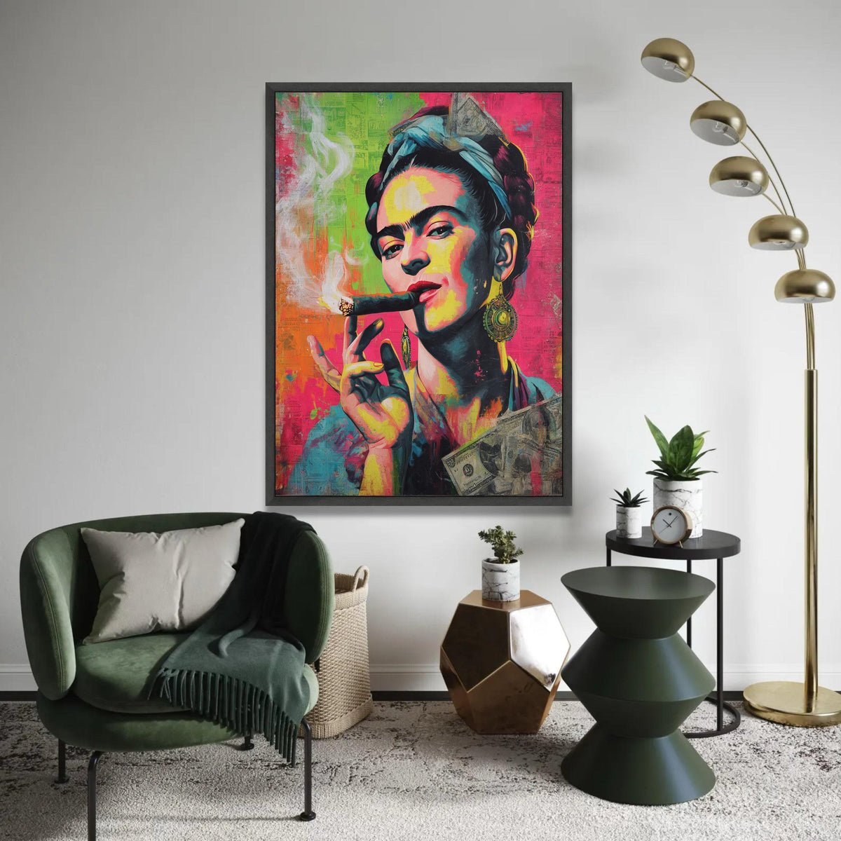 Bold Frida Kahlo Portrait Canvas, Vibrant Pop Art Wall Decor, Colorful Female Icon Painting, Modern Artistic Home Ready To Hang Decoration