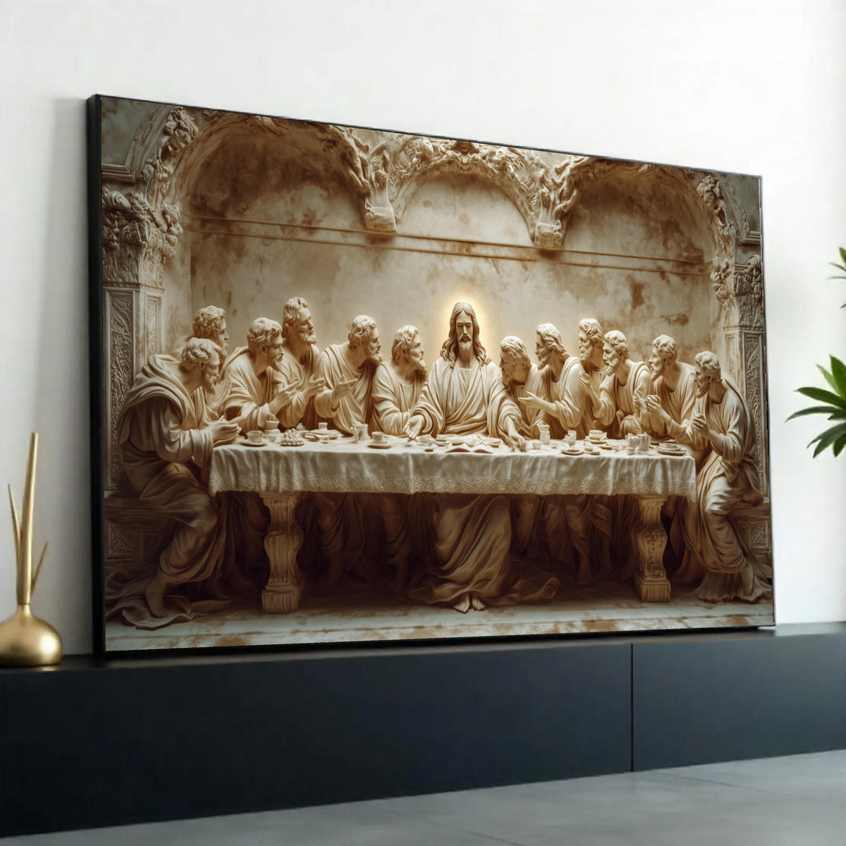 12 Apostles The Last Supper Canvas Wall Art, Religious Christian Decor, Jesus and Disciples Sculpture Print, Spiritual Dining