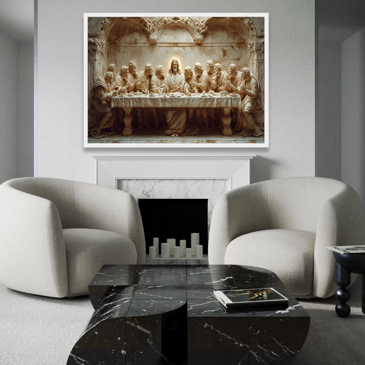 12 Apostles The Last Supper Canvas Wall Art, Religious Christian Decor, Jesus and Disciples Sculpture Print, Spiritual Dining