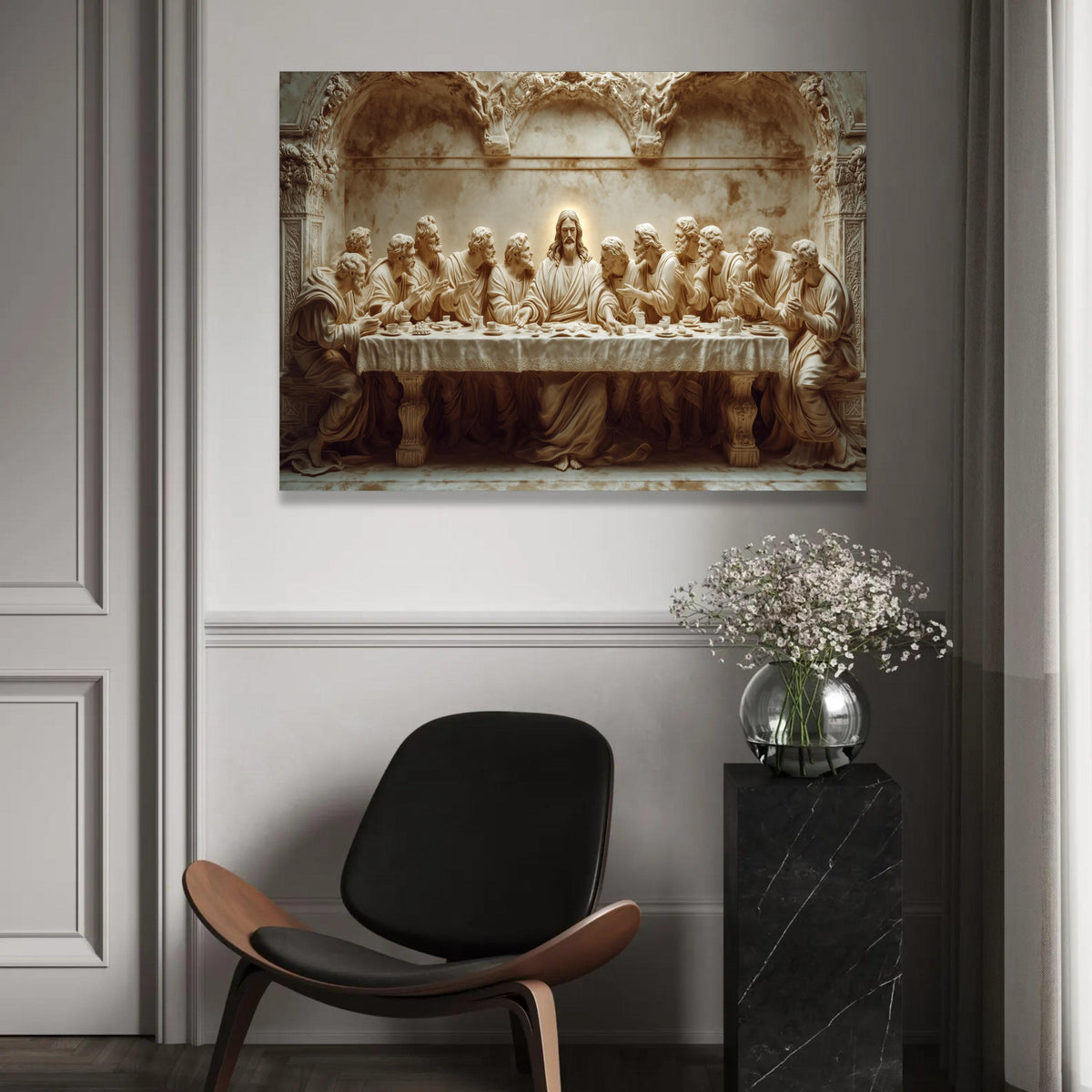 12 Apostles The Last Supper Canvas Wall Art, Religious Christian Decor, Jesus and Disciples Sculpture Print, Spiritual Dining