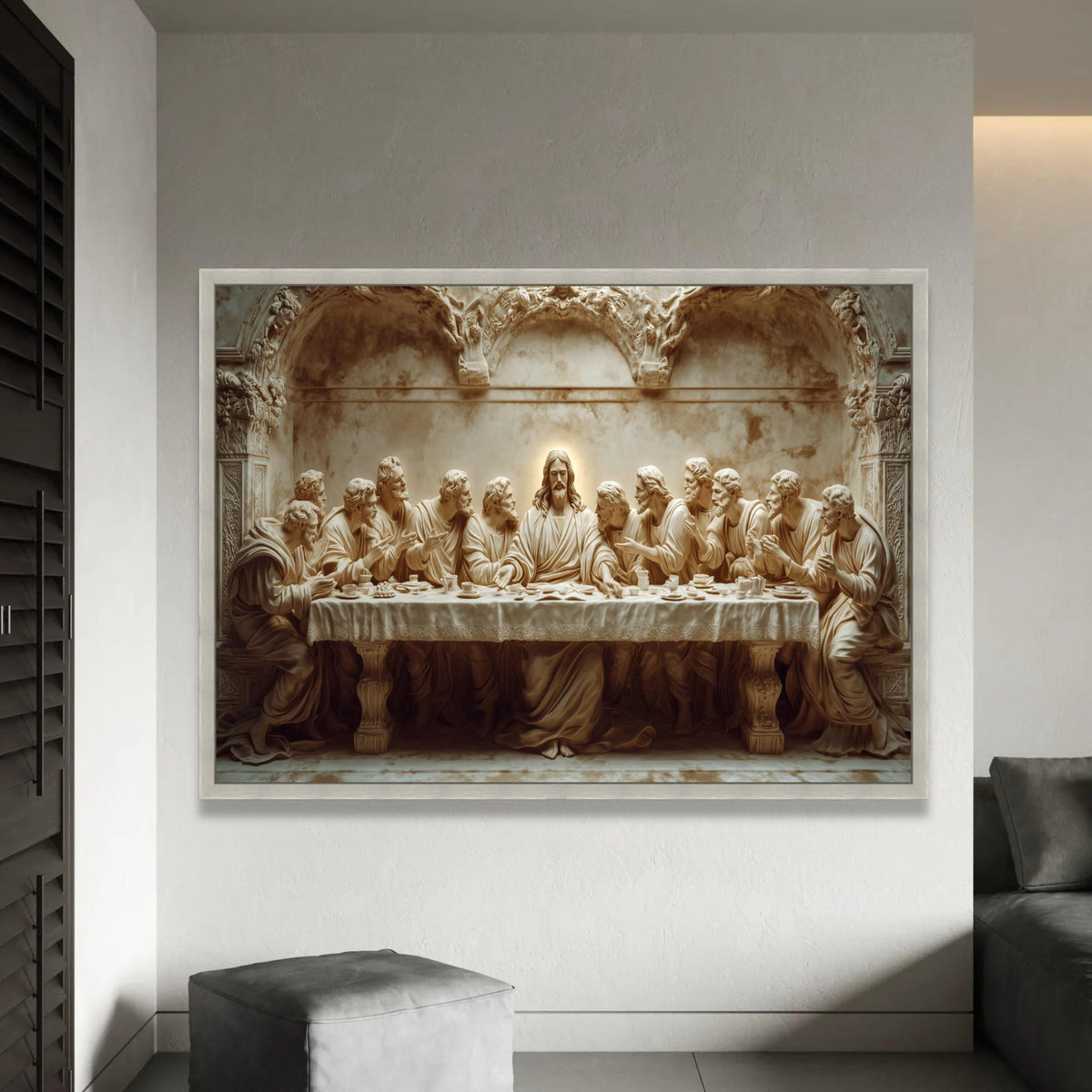 12 Apostles The Last Supper Canvas Wall Art, Religious Christian Decor, Jesus and Disciples Sculpture Print, Spiritual Dining