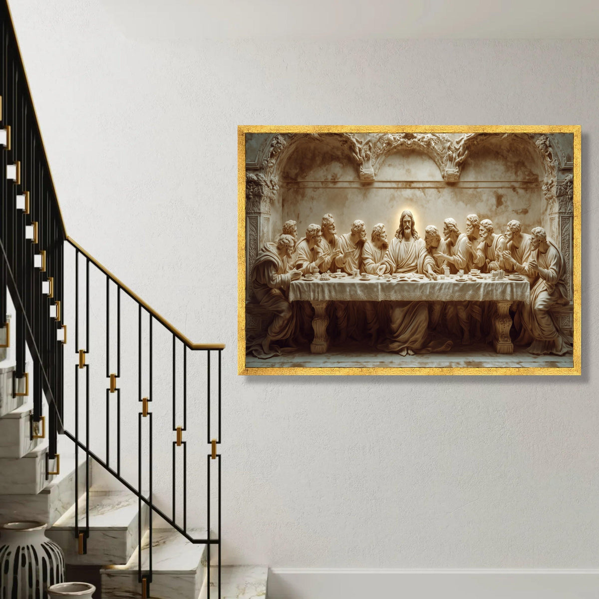 12 Apostles The Last Supper Canvas Wall Art, Religious Christian Decor, Jesus and Disciples Sculpture Print, Spiritual Dining