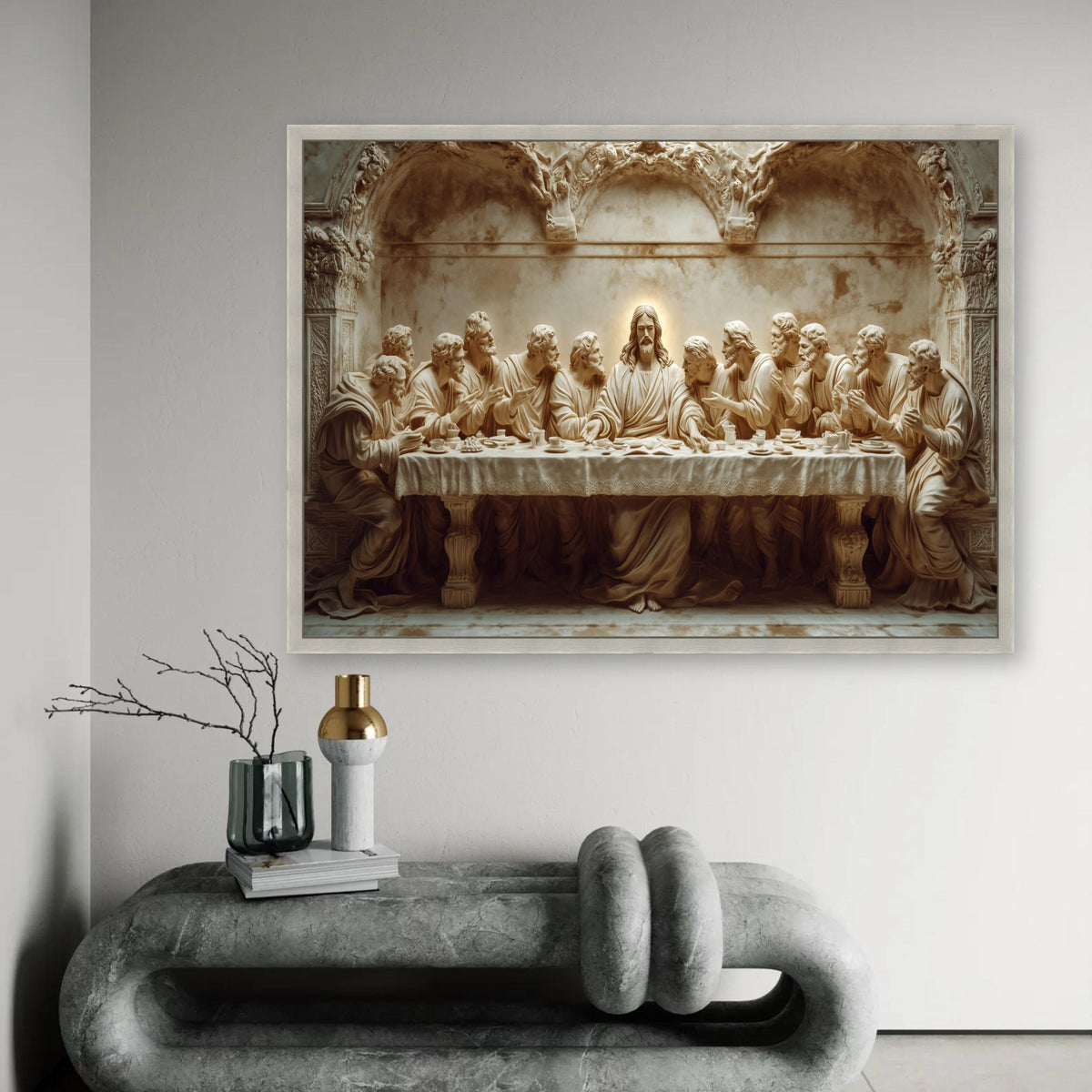 12 Apostles The Last Supper Canvas Wall Art, Religious Christian Decor, Jesus and Disciples Sculpture Print, Spiritual Dining