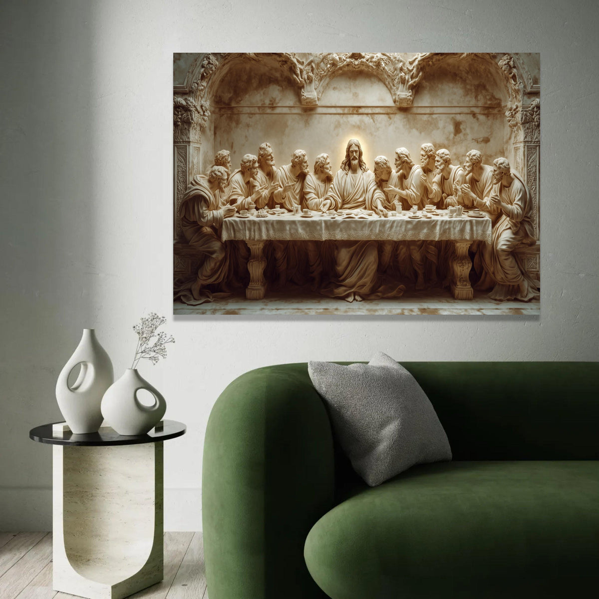 12 Apostles The Last Supper Canvas Wall Art, Religious Christian Decor, Jesus and Disciples Sculpture Print, Spiritual Dining