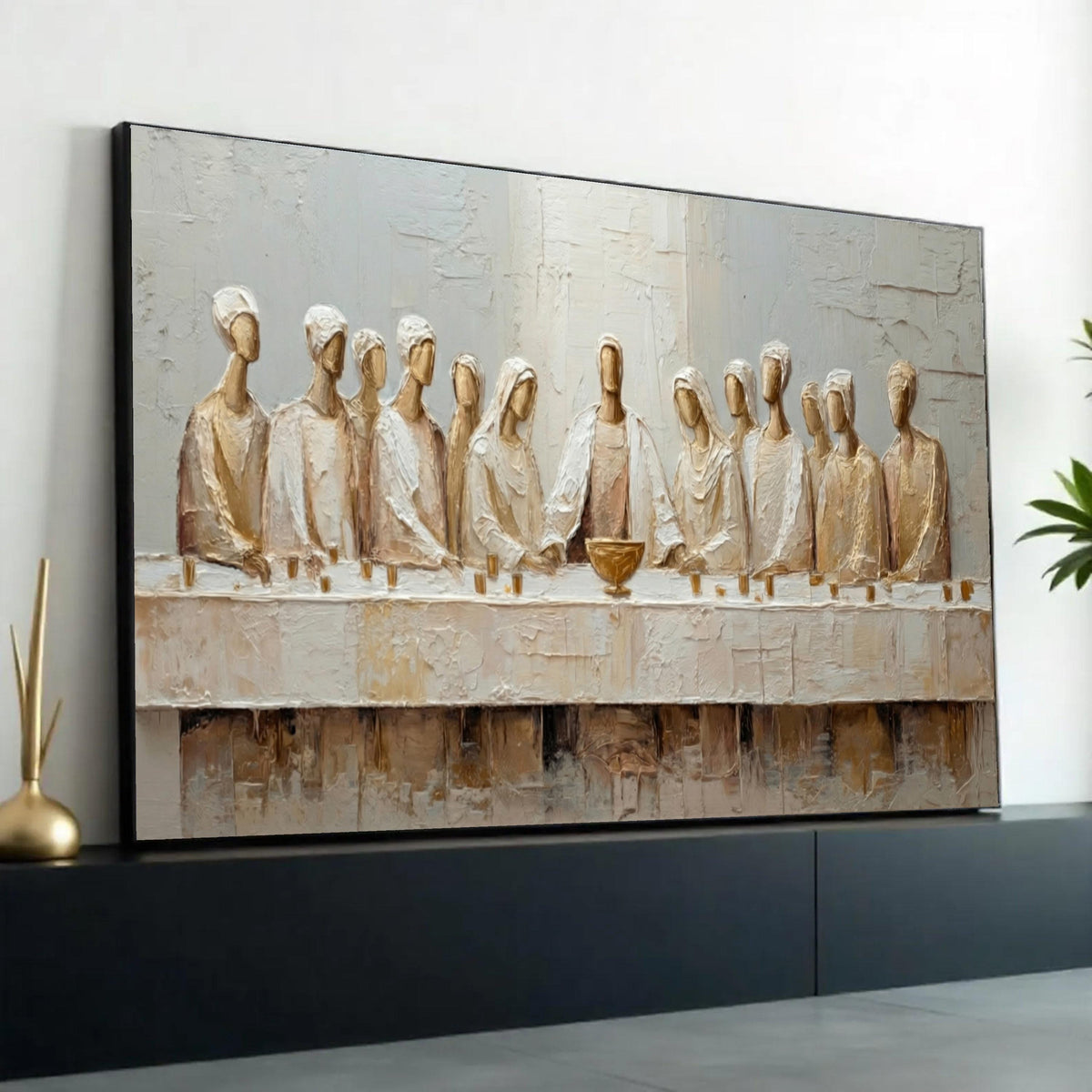 Abstract Last Supper Canvas Wall Art, Religious Painting, Christian Home Decor, Modern Spiritual Canvas, Ready to Ready To Hang Decoration
