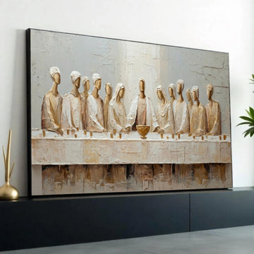 Abstract Last Supper Canvas Wall Art, Religious Painting, Christian Home Decor, Modern Spiritual Canvas, Ready to Ready To Hang Decoration