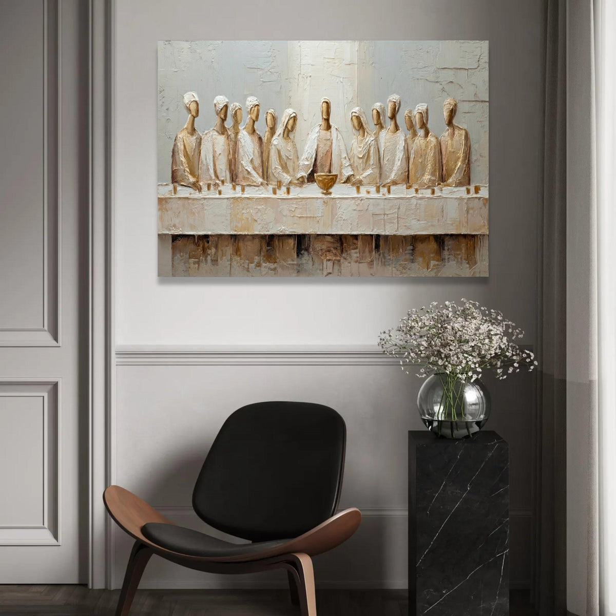 Abstract Last Supper Canvas Wall Art, Religious Painting, Christian Home Decor, Modern Spiritual Canvas, Ready to Ready To Hang Decoration