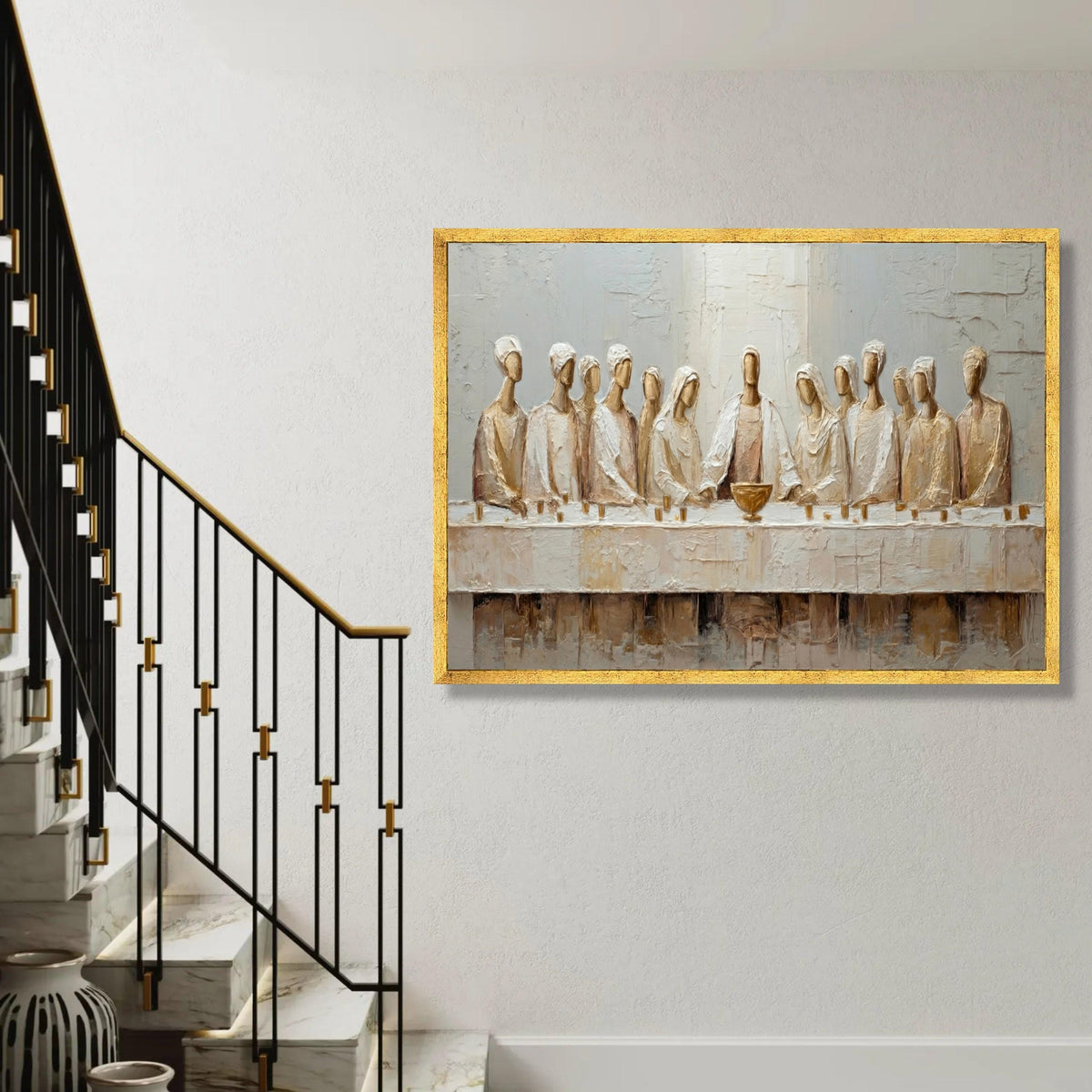 Abstract Last Supper Canvas Wall Art, Religious Painting, Christian Home Decor, Modern Spiritual Canvas, Ready to Ready To Hang Decoration