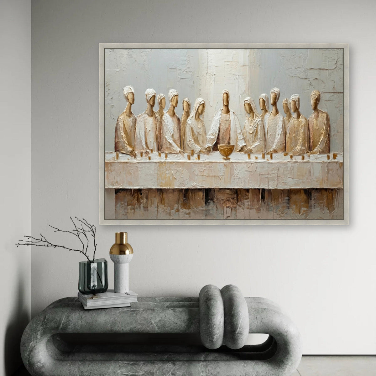 Abstract Last Supper Canvas Wall Art, Religious Painting, Christian Home Decor, Modern Spiritual Canvas, Ready to Ready To Hang Decoration