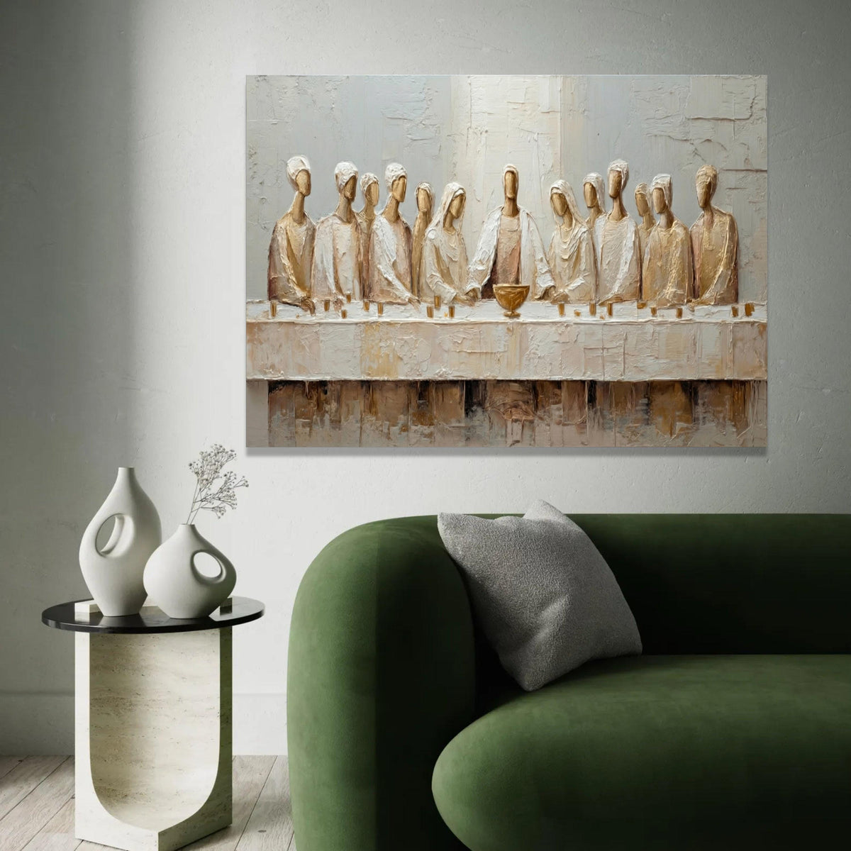Abstract Last Supper Canvas Wall Art, Religious Painting, Christian Home Decor, Modern Spiritual Canvas, Ready to Ready To Hang Decoration
