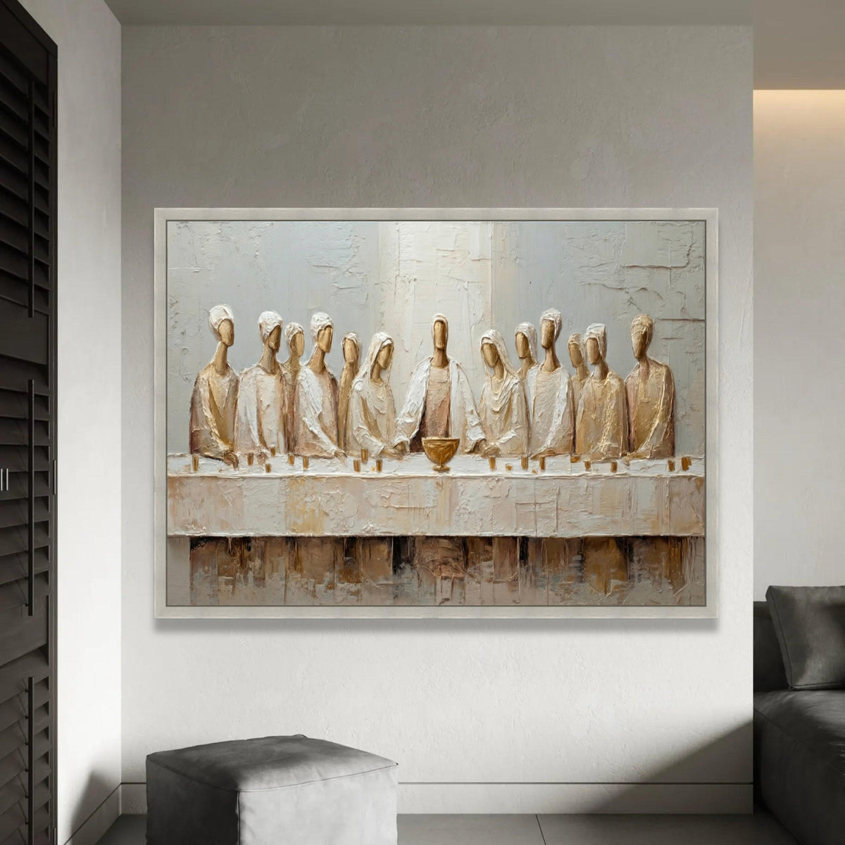 Abstract Last Supper Canvas Wall Art, Religious Painting, Christian Home Decor, Modern Spiritual Canvas, Ready to Ready To Hang Decoration
