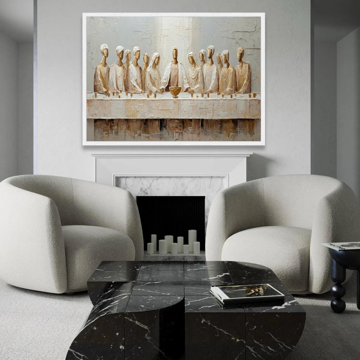 Abstract Last Supper Canvas Wall Art, Religious Painting, Christian Home Decor, Modern Spiritual Canvas, Ready to Ready To Hang Decoration