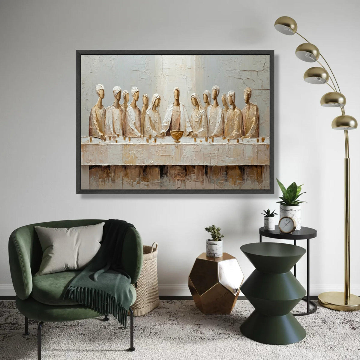Abstract Last Supper Canvas Wall Art, Religious Painting, Christian Home Decor, Modern Spiritual Canvas, Ready to Ready To Hang Decoration