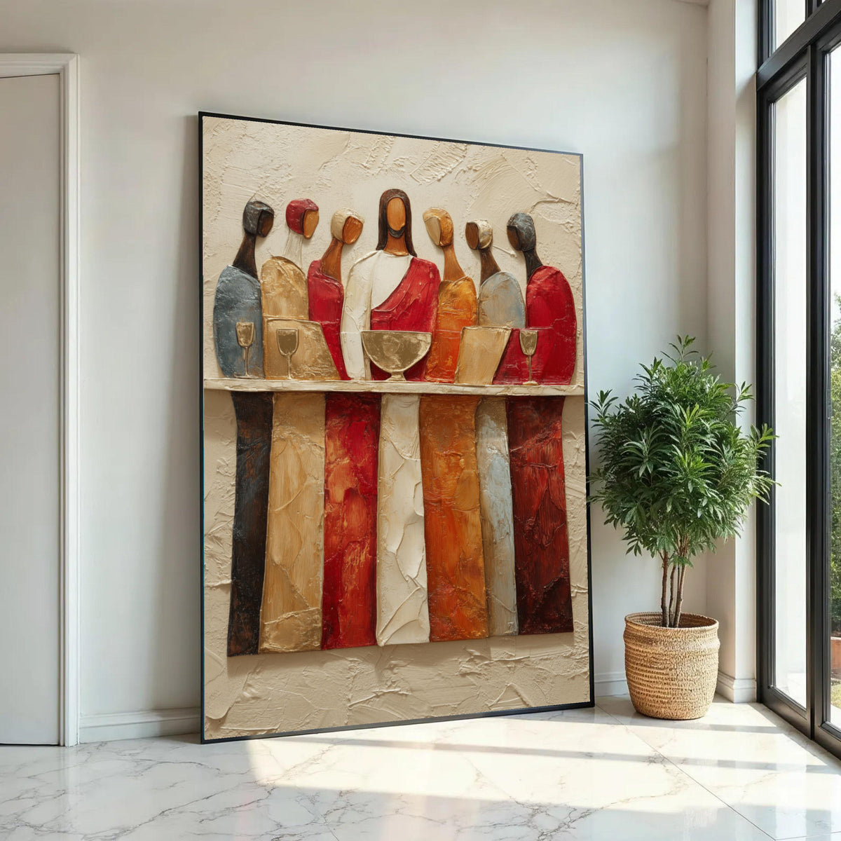 Abstract The Last Supper Canvas Wall Art, Religious Modern Painting, Christian Scripture Decor, Spiritual Canvas, Ready To Hang Decoration