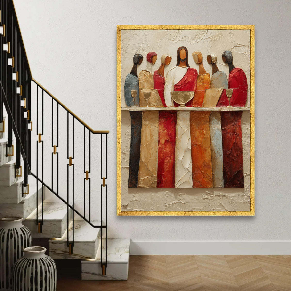 Abstract The Last Supper Canvas Wall Art, Religious Modern Painting, Christian Scripture Decor, Spiritual Canvas, Ready To Hang Decoration