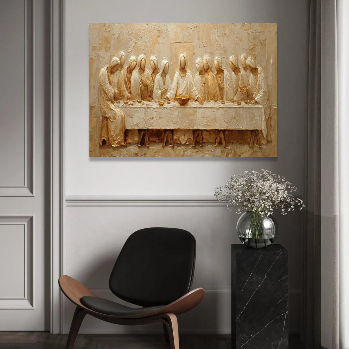 The Last Supper Canvas Wall Art, Religious Christian Decor, Jesus and Disciples, Spiritual Biblical Scene, Elegant Ready To Hang Decoration
