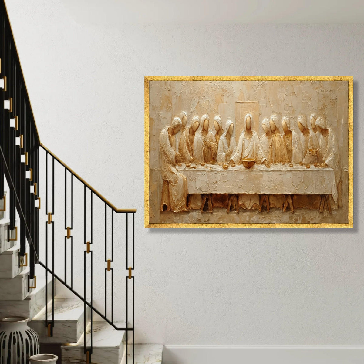 The Last Supper Canvas Wall Art, Religious Christian Decor, Jesus and Disciples, Spiritual Biblical Scene, Elegant Ready To Hang Decoration