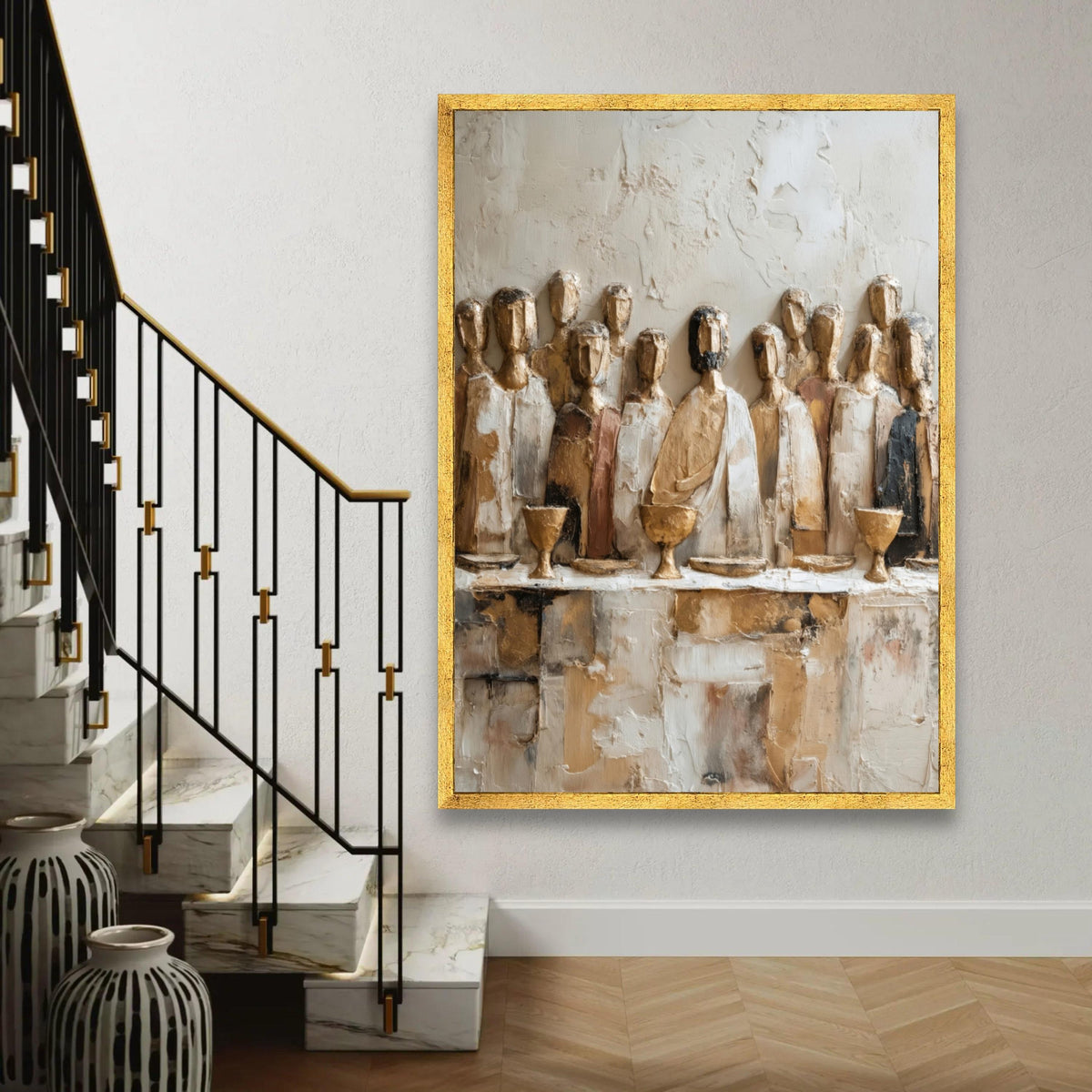 Abstract Last Supper Canvas Wall Art, Religious Artwork, Rustic Christian Decor, Spiritual Home Decoration, Ready Ready To Hang Decoration