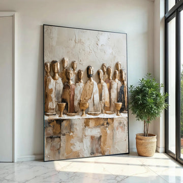 Abstract Last Supper Canvas Wall Art, Religious Artwork, Rustic Christian Decor, Spiritual Home Decoration, Ready Ready To Hang Decoration