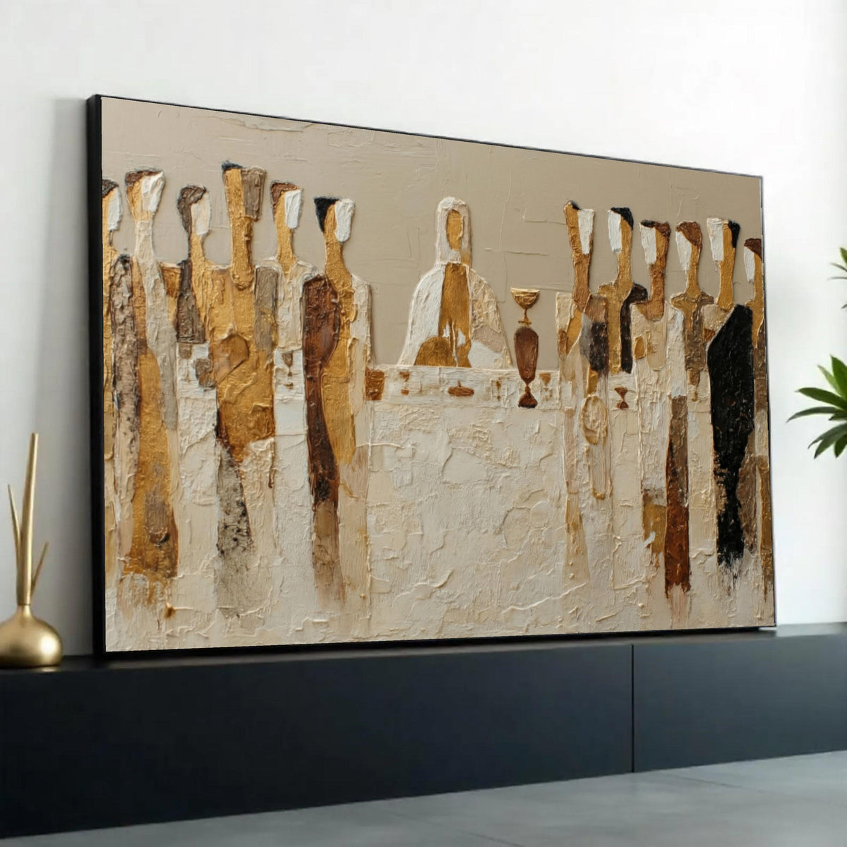 Abstract Last Supper Canvas Wall Art, Religious Painting, Christian Home Decor, Spiritual Table Scene, Modern Ready To Hang Decoration